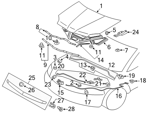 2009 Mitsubishi Galant Hood & Components STOP/BUMP-Door Diagram for MU720011