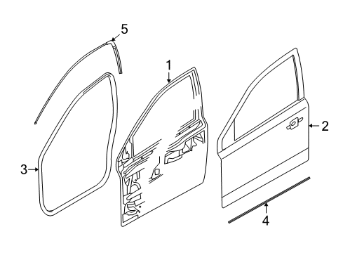 2008 Saturn Astra Front Door Weatherstrip, Front Side Door Upper Auxiliary Diagram for 13306563