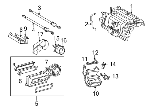 2003 Dodge Sprinter 2500 A/C Evaporator & Heater Components Air Conditioner And Heater Actuator Diagram for 5133441AA