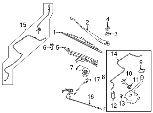 2016 Lincoln MKT Wiper & Washer Components Washer Hose Diagram for 8G1Z-17A605-A