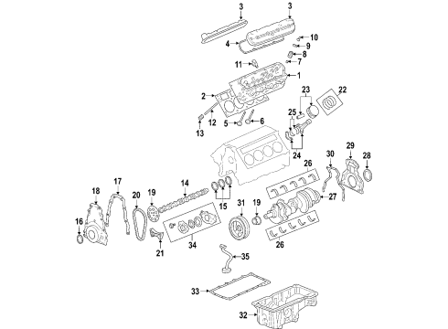 2005 Chevrolet SSR Engine Parts, Mounts, Cylinder Head & Valves, Camshaft & Timing, Oil Pan, Oil Pump, Crankshaft & Bearings, Pistons, Rings & Bearings Mount Asm-Engine (W/Brackets) Diagram for 15255897