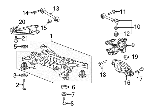 2011 Honda Pilot Rear Suspension Components, Lower Control Arm, Upper Control Arm, Stabilizer Bar Knuckle, Right Rear Diagram for 52210-SZB-A02