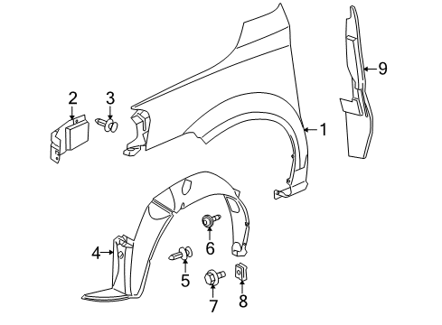 2005 Buick Terraza Fender & Components Fender Liner Diagram for 15247659