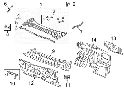 2014 Acura ILX Cowl Dashboard (Lower) Diagram for 61500-TX8-A00ZZ