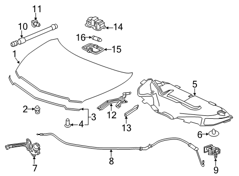 2014 Acura MDX Hood & Components Lock Assembly, Hood Diagram for 74120-TZ5-A01