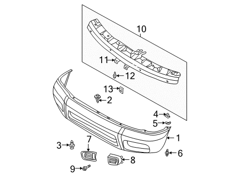 1999 Nissan Pathfinder Front Bumper Reinforce-Front Bumper Center, Inner Diagram for 62030-2W100