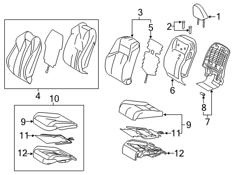 2019 Lexus ES350 Heated Seats Front Seat Cover Sub-Assembly Diagram for 71074-33S80-B7