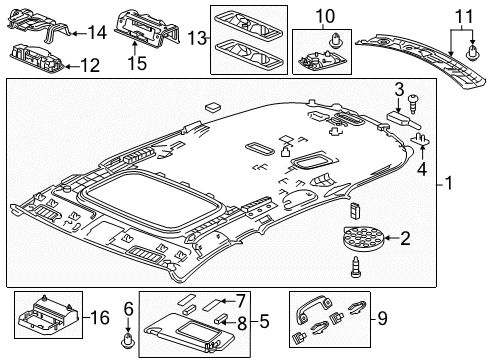 2017 Acura MDX Interior Trim - Roof Base (Platinum Gray) Diagram for 34403-TZ5-A01ZC