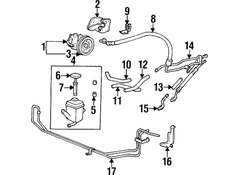 1998 Hyundai Sonata P/S Pump & Hoses, Steering Gear & Linkage Pump Assembly-Power Steering Oil Diagram for 57100-34003
