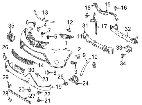 2015 Toyota RAV4 Front Bumper Spoiler Nut Diagram for 90183-06019