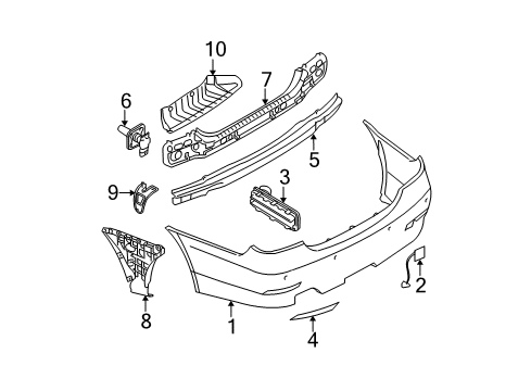 2009 BMW 535i xDrive Rear Bumper Reflector Left Diagram for 63147183913