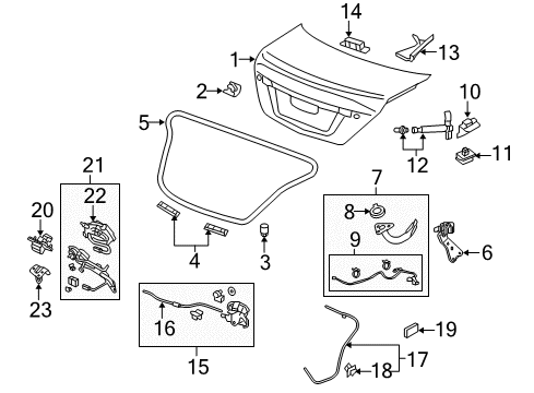 2011 Acura RL Trunk Embankment, Passenger Side Trunk Hinge Diagram for 74831-SJA-A00