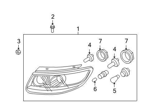 2008 Hyundai Santa Fe Headlamps Passenger Side Headlight Assembly Composite Diagram for 92102-0W060