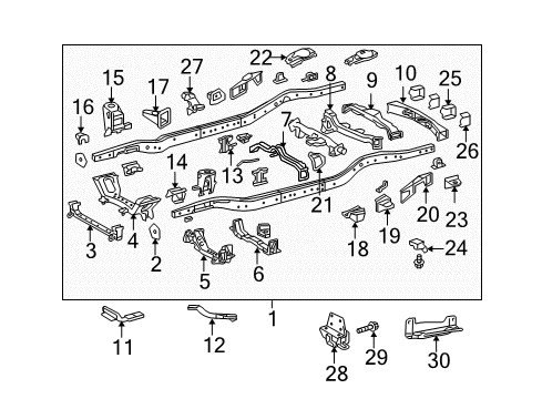 2017 Toyota 4Runner Frame & Components, Trailer Hitch Components Patch, Rear Frame Rail Diagram for 51191-60010