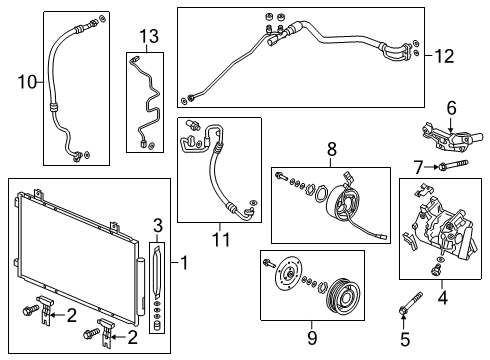 2020 Acura RDX A/C Condenser, Compressor & Lines Shroud Complete , Aircon Diagram for 38615-5YF-A01