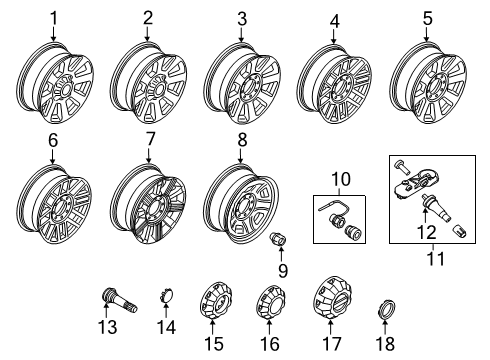 2022 Ford F-350 Super Duty Wheels Wheel Cap Diagram for HC3Z-1130-A