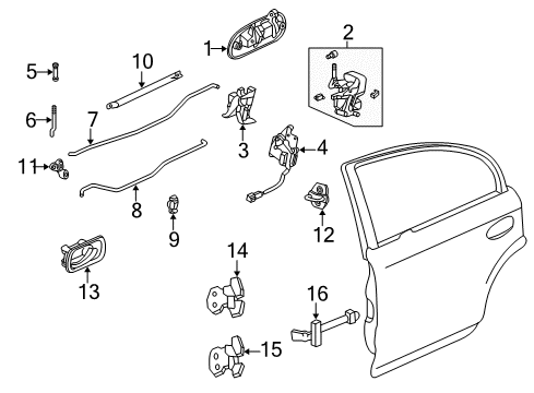 1999 Honda Civic Rear Door - Lock & Hardware Handle Assembly, Left Rear Door (Outer) (Clover Green Pearl) Diagram for 72680-S01-A01ZQ