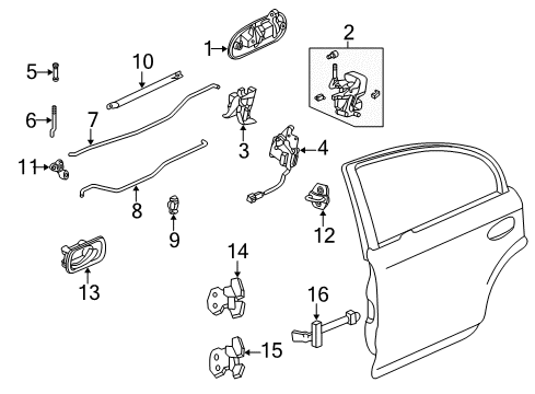 1997 Honda Civic Rear Door Lock Assembly, Right Rear Door Diagram for 72610-S01-004