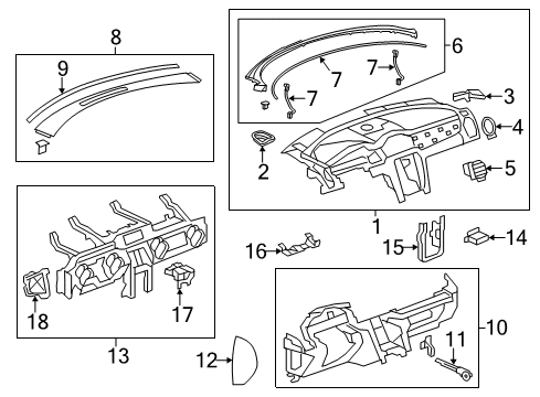 2013 Buick Enclave Cluster & Switches, Instrument Panel Defroster Duct Diagram for 22754011