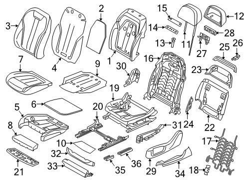 2017 BMW 740i Driver Seat Components Foam Section, Comfort Backrest, A/C, Left Diagram for 52107354609