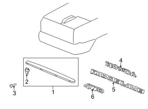 2013 Honda Ridgeline Exterior Trim - Tail Gate Screw, Tapping (4X20) Diagram for 90107-SJC-A01