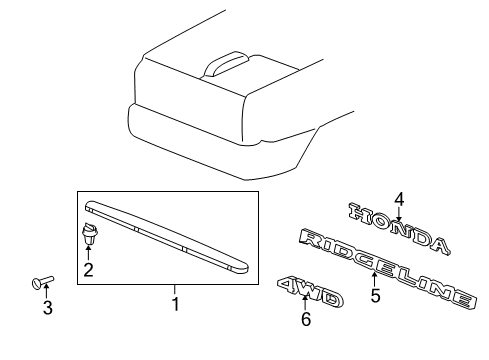 2013 Honda Ridgeline Exterior Trim - Tail Gate Garnish Assy., Tailgate Top *NH533* (BUMPER DARK GRAY) Diagram for 74895-SJC-A00ZB