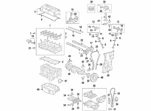 2003 Honda Accord Engine Parts, Mounts, Cylinder Head & Valves, Camshaft & Timing, Variable Valve Timing, Oil Pan, Oil Pump, Balance Shafts, Crankshaft & Bearings, Pistons, Rings & Bearings Guide, Cam Chain Diagram for 14530-RZA-A01