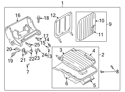 1998 Nissan Frontier Rear Seat Components Cushion Rear Seat LH Diagram for 88350-8B600