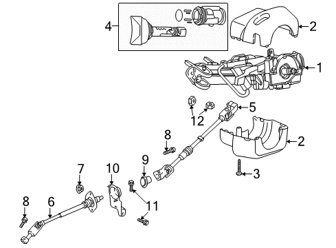 2000 Jeep Wrangler Steering Column, Steering Wheel & Trim Column Steering Non tilt Diagram for 4897818AB