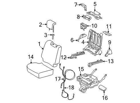 2011 Toyota Yaris Rear Seat Components Seat Back Frame Diagram for 71017-52401