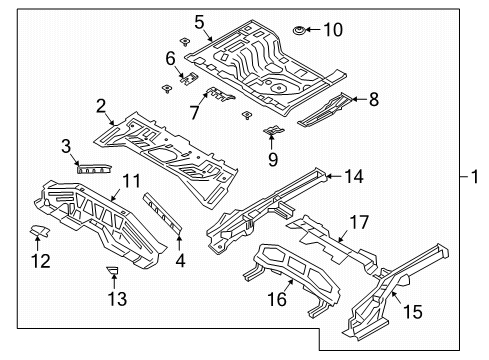 2020 Hyundai Venue Rear Body - Floor & Rails Panel-Rear Floor Diagram for 65511-K2000