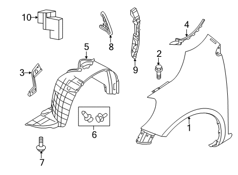 2015 Nissan Versa Fender & Components Bracket Front Diagram for F3160-9KAMA