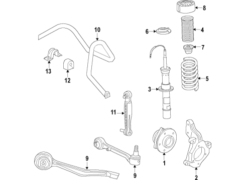 2019 Cadillac CT6 Front Suspension Components, Lower Control Arm, Upper Control Arm, Ride Control, Stabilizer Bar Position Sensor Diagram for 23405528