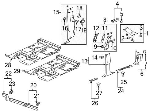 2010 Chevrolet Silverado 1500 Interior Trim - Cab Molding Asm-Center Pillar Lower Garnish *Light Ttnum Diagram for 20986853