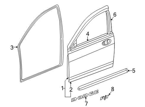 2003 Dodge Stratus Front Door & Components, Exterior Trim Door Latch, Front Diagram for 4878832AH