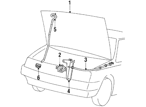 1986 Chevrolet Spectrum Hood & Components Cable, Hood Primary Latch Release Diagram for 94106136