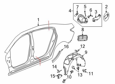 2012 Buick LaCrosse Quarter Panel & Components, Exterior Trim Filler Pocket Diagram for 22856826