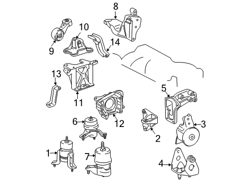 2004 Toyota Sienna Engine & Trans Mounting Bracket Diagram for 12313-0A090