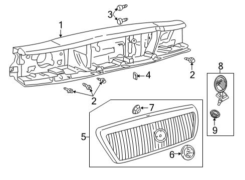 2003 Mercury Grand Marquis Front Panel Hood Ornament Nut Diagram for -W707787-S301