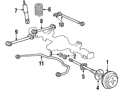 1988 Toyota Tercel Rear Suspension Components, Axle Housing, Lower Control Arm, Upper Control Arm, Stabilizer Bar Stabilizer Bar Diagram for 48805-16030