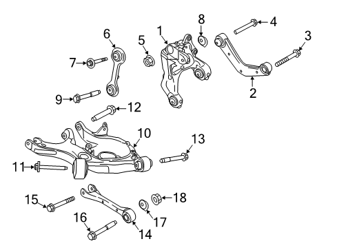 2018 Lincoln MKX Rear Suspension Components, Lower Control Arm, Upper Control Arm, Ride Control, Stabilizer Bar Knuckle Diagram for E1GZ-5B759-B