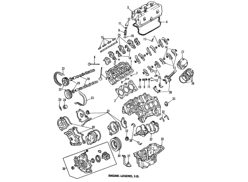 1995 Acura Legend Engine Parts, Mounts, Cylinder Head & Valves, Camshaft & Timing, Oil Pan, Oil Pump, Crankshaft & Bearings, Pistons, Rings & Bearings Pump Assembly, Oil Diagram for 15100-PY3-000