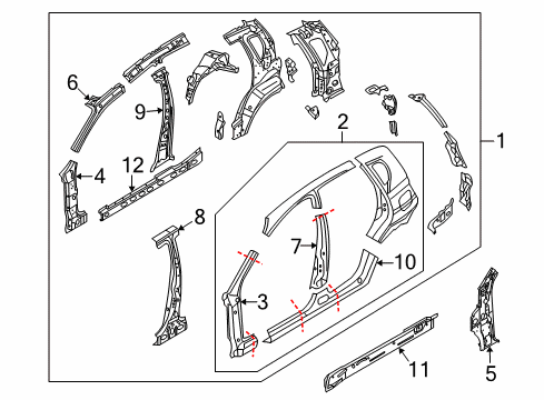 2009 Chevrolet Aveo5 Center Pillar, Hinge Pillar, Rocker, Uniside Inner Hinge Pillar Diagram for 96648072