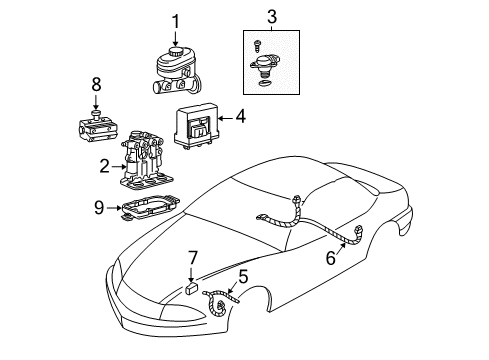 2000 Chevrolet Malibu ABS Components Control Module Diagram for 9388003