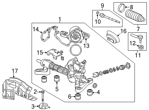 2015 Honda CR-V Steering Column & Wheel, Steering Gear & Linkage Dust Seal Set, Tie Rod Diagram for 53492-TX4-A01