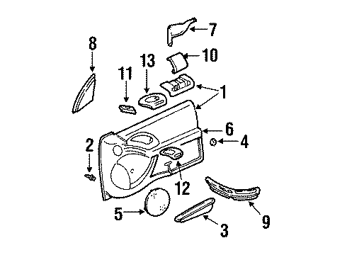 1992 Pontiac Grand Am Door & Components Armrest Asm-Front Side Door Trim Panel Graphite Diagram for 16650403