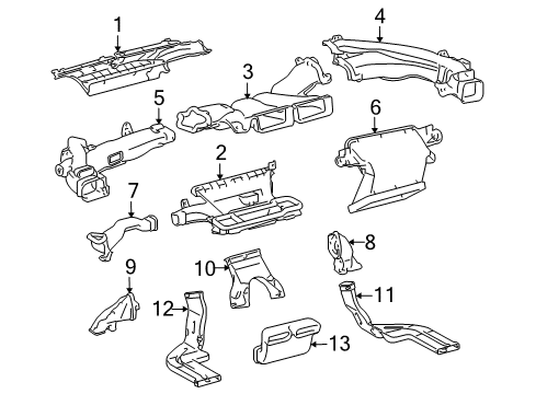 2014 Toyota Prius Plug-In Ducts Defroster Nozzle Diagram for 55990-47040