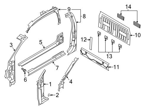 2021 Ford Ranger Hinge Pillar Inner Windshield Pillar Diagram for KB3Z-2122842-A