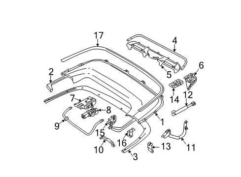 2002 BMW 330Ci Storage Compartment Cover Left Folding Top Flap Hinge Diagram for 41638244279