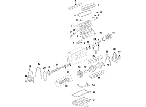 2011 Cadillac CTS Engine Parts, Mounts, Cylinder Head & Valves, Camshaft & Timing, Oil Pan, Oil Pump, Crankshaft & Bearings, Pistons, Rings & Bearings, Variable Valve Timing Engine Diagram for 19257899